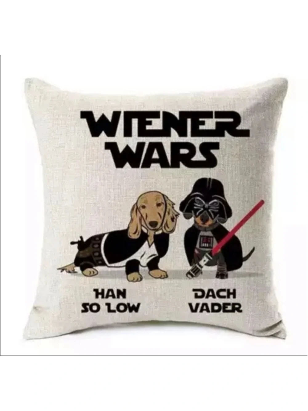 Dachshund Wiener Wars Linen Throw Pillow Cover 16x16 Hidden Zipper Dog Decor